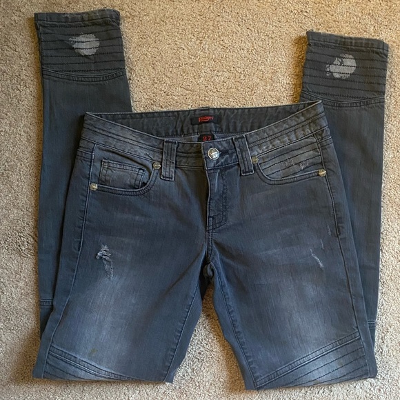 NEW Gray Distressed Vintage Moto Jeans - Picture 11 of 13